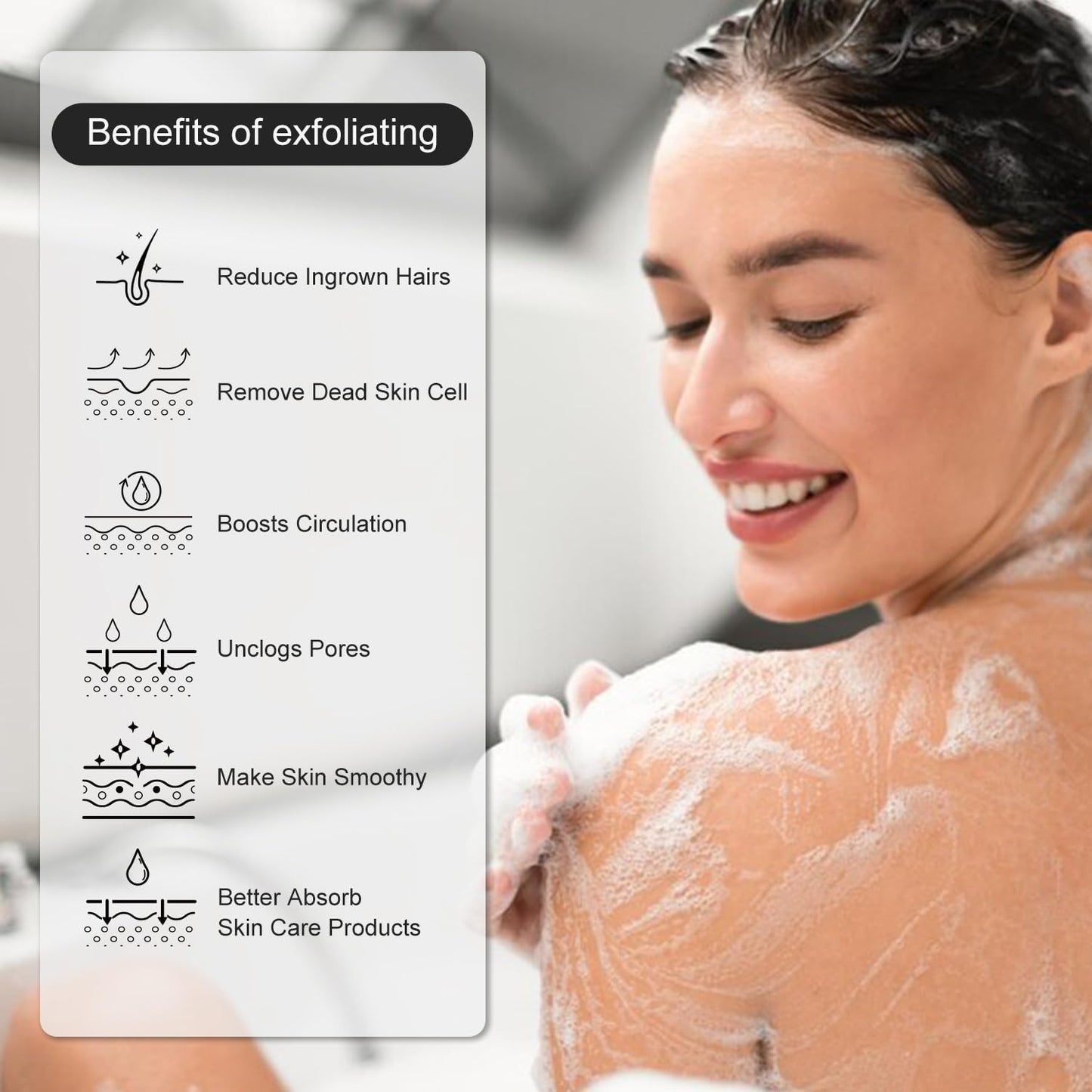 Exfoliating Glove - Korean Exfoliating Mitt - Exfoliating Body Scrubber, Body Exfoliator Scrubber, Viscose Fiber Shower Mitt, Dead Skin Remover for Smooth Skin, Self-Tan Prep & Removal, Black