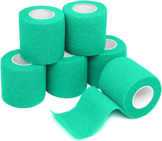 FriCARE Self Adhesive Bandage Wrap, Medical Tape in First Aid Kit, Cohesive Bandages for Wounds Sport Vet, 2 Inches X 5 Yards 6 Rolls, Teal
