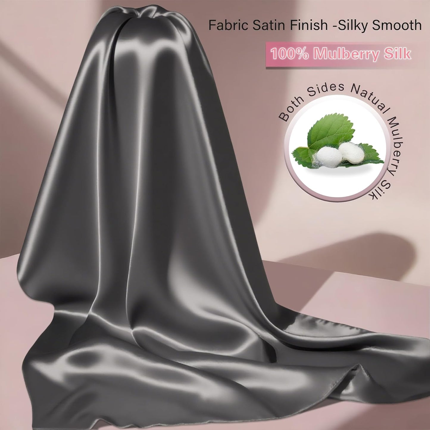 Mulberry Silk Pillow Cases with Zipper, Ultra Smooth Soft Breathable Cooling Pillow Cases for Hot Sleepers, Silk Satin Pillowcase for Hair and Skin, Gifts for Women (Dark Grey, Standard Size, 1 Pack)