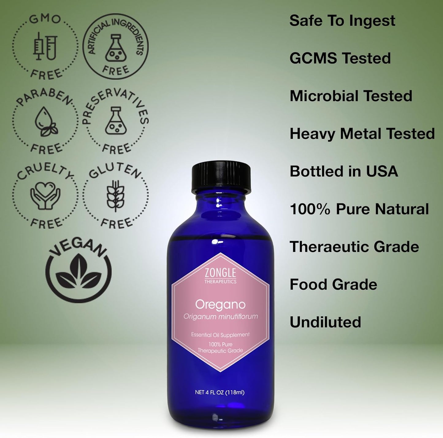 Zongle Therapeutics Oregano Oil, Food Grade, Safe for Ingestion, Edible, for Drops, Kids – 100% Pure, Oregano Essential Oil, 4 OZ