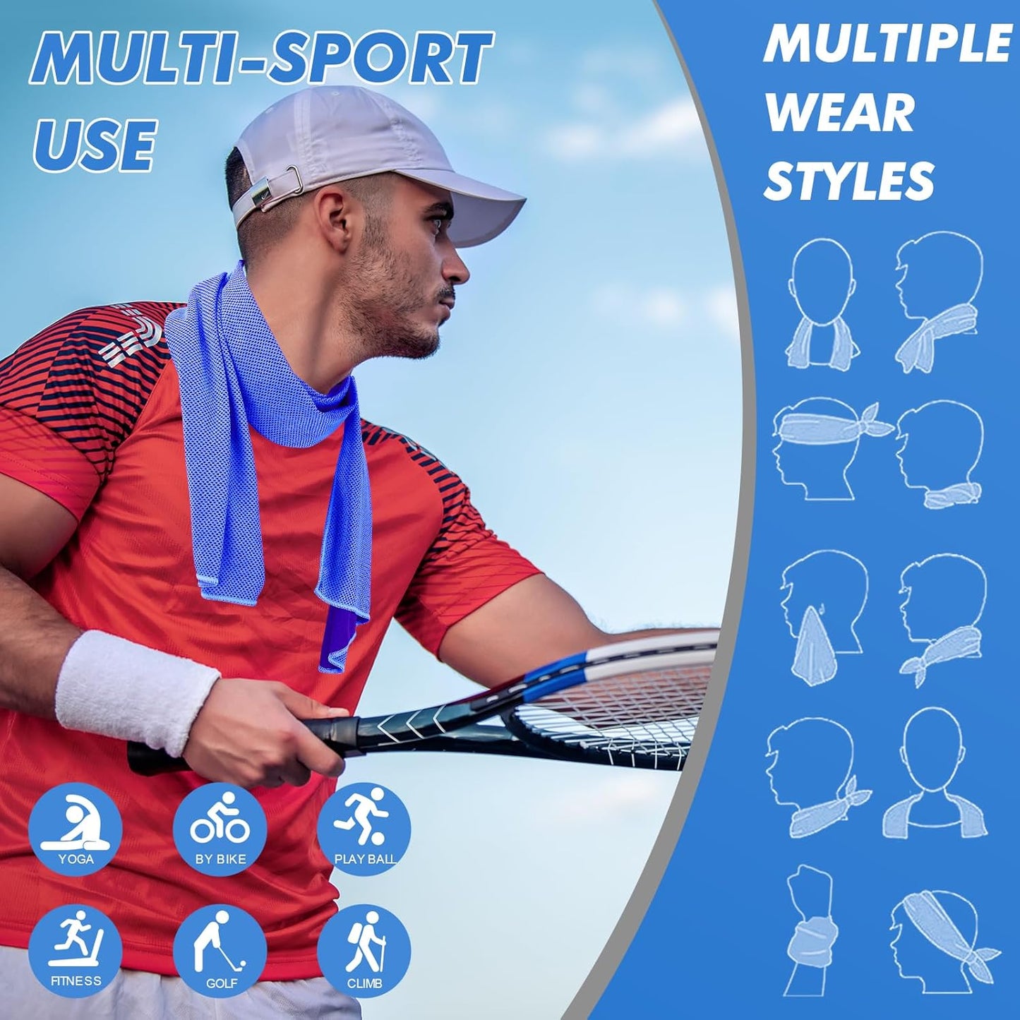 Cooling Towels for Neck and Face - 12Pack 47x12 Inch Ice Cold Microfiber Towels, Soft & Breathable Cooling Towel for Hot Weather, Sports, Yoga, Workout, Running, Golf, Camping