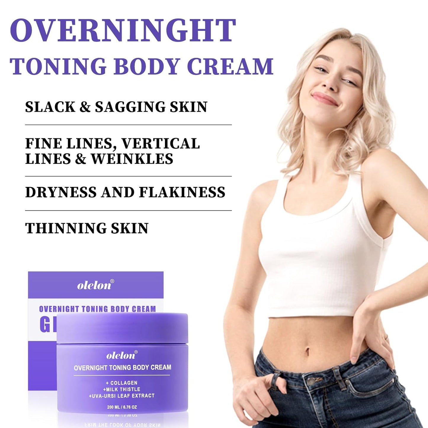 BE-Dreamy Overnight Toning Whip With Collagen, Get Body Firming Cream Cellulite Remover, Skin Tightening Cream For Body Helps To Tone And Firm While You Sleep| All Skin Types 200ML/6.76FL.OZ
