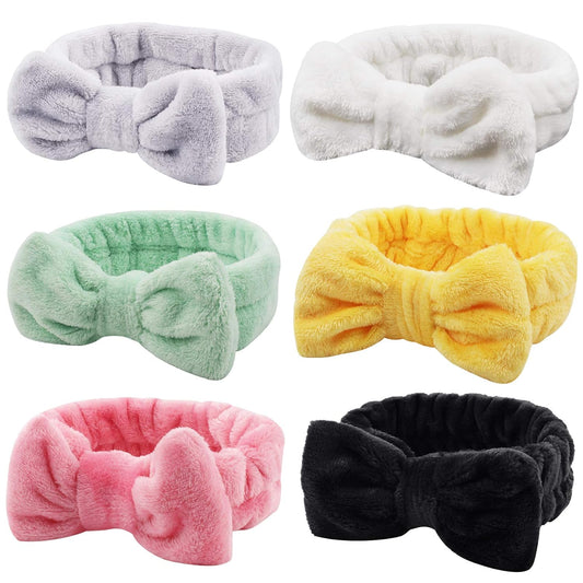 Casoty 6 Pieces Bow Hair Band Spa Headband for Washing Face Terry Cloth Makeup Headband for Face Washing Shower Skin Care Yoga Spa Party Supplies for Women Girls