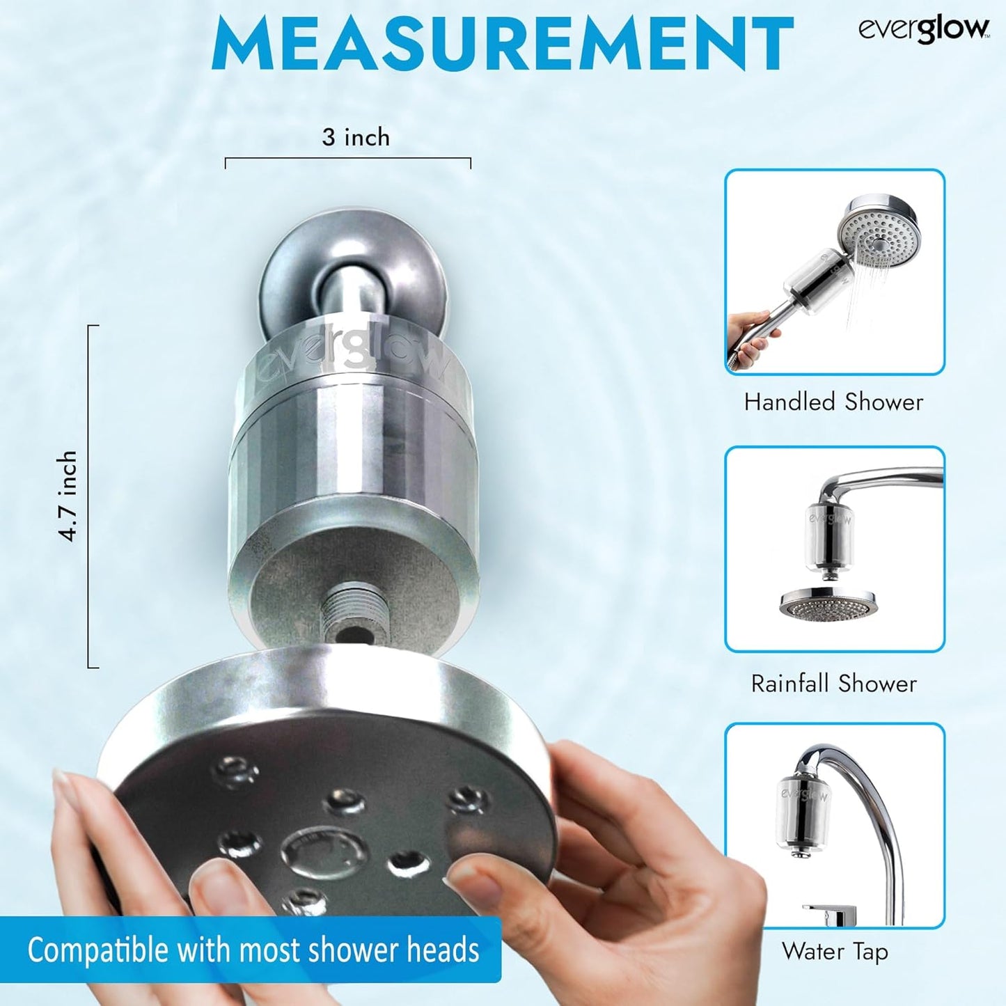 EVERGLOW High-Output Shower Filter, 100% Removes Chlorine, Moisturizes Dry Itchy Skin, Skin and Hair, Helps with Dandruff, Eczema and Vitamin C Infused and Water Softener, 4.7” - Chrome
