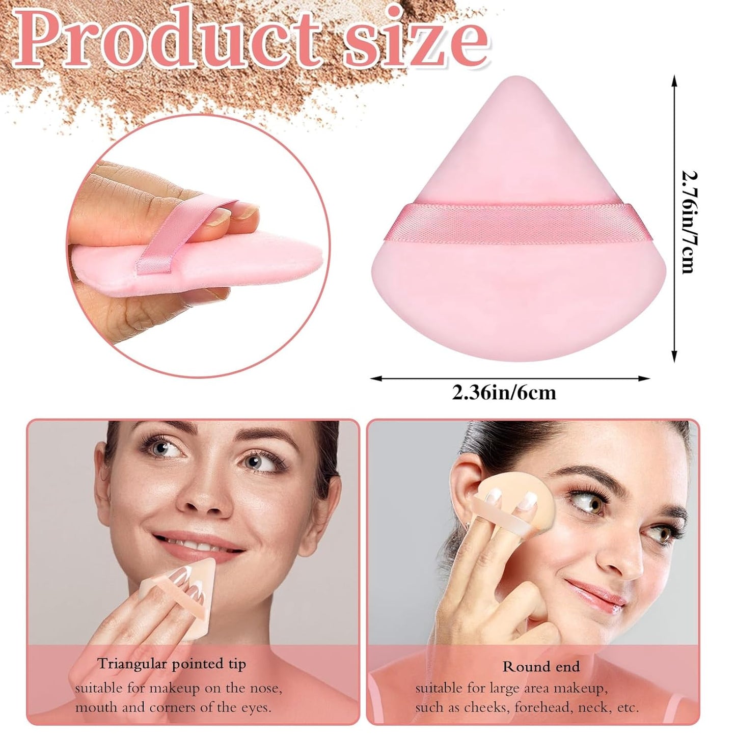 6 Pieces Pink Powder Puff Face Soft Triangle for Loose and Body Powder, Velour Makeup Sponge Set Setting Powder Puff Makeup Tools
