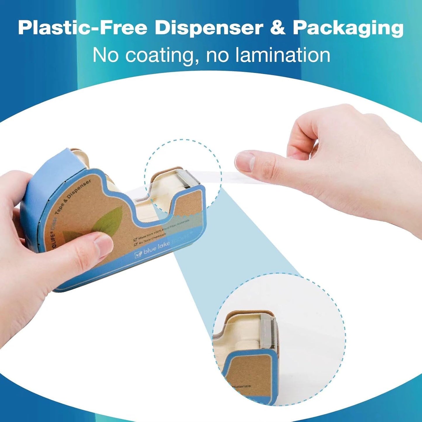 Blue Lake ECOLIFE Tape Dispenser Desk，Plastic-Free Tape Dispenser with 4 Rolls 3/4 in x 640 in Transparent Tape, Tape Dispenser Desk for Gift Wrapping, Office, Home, School