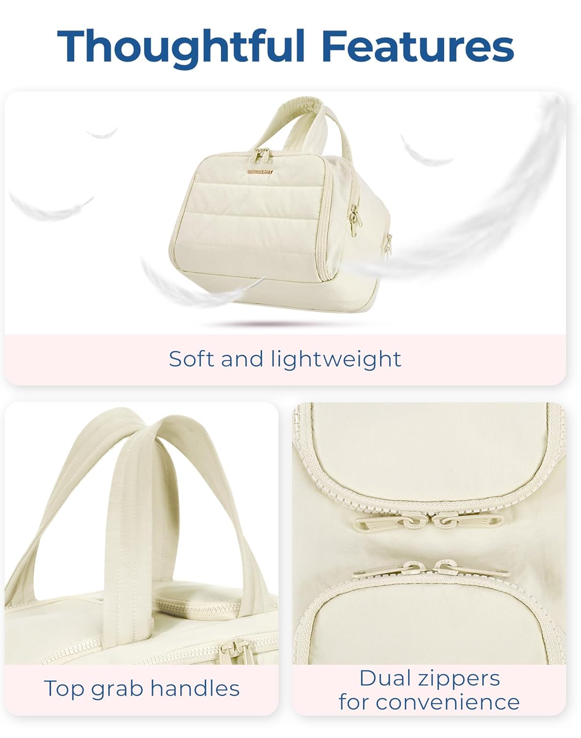 BAGSMART Travel Toiletry Bag, Lightweight Large Wide-open Travel Bag for Women, Puffy Cosmetic Makeup Bag Organizer with Handle for Accessories,Essentials, Toiletries, Beige