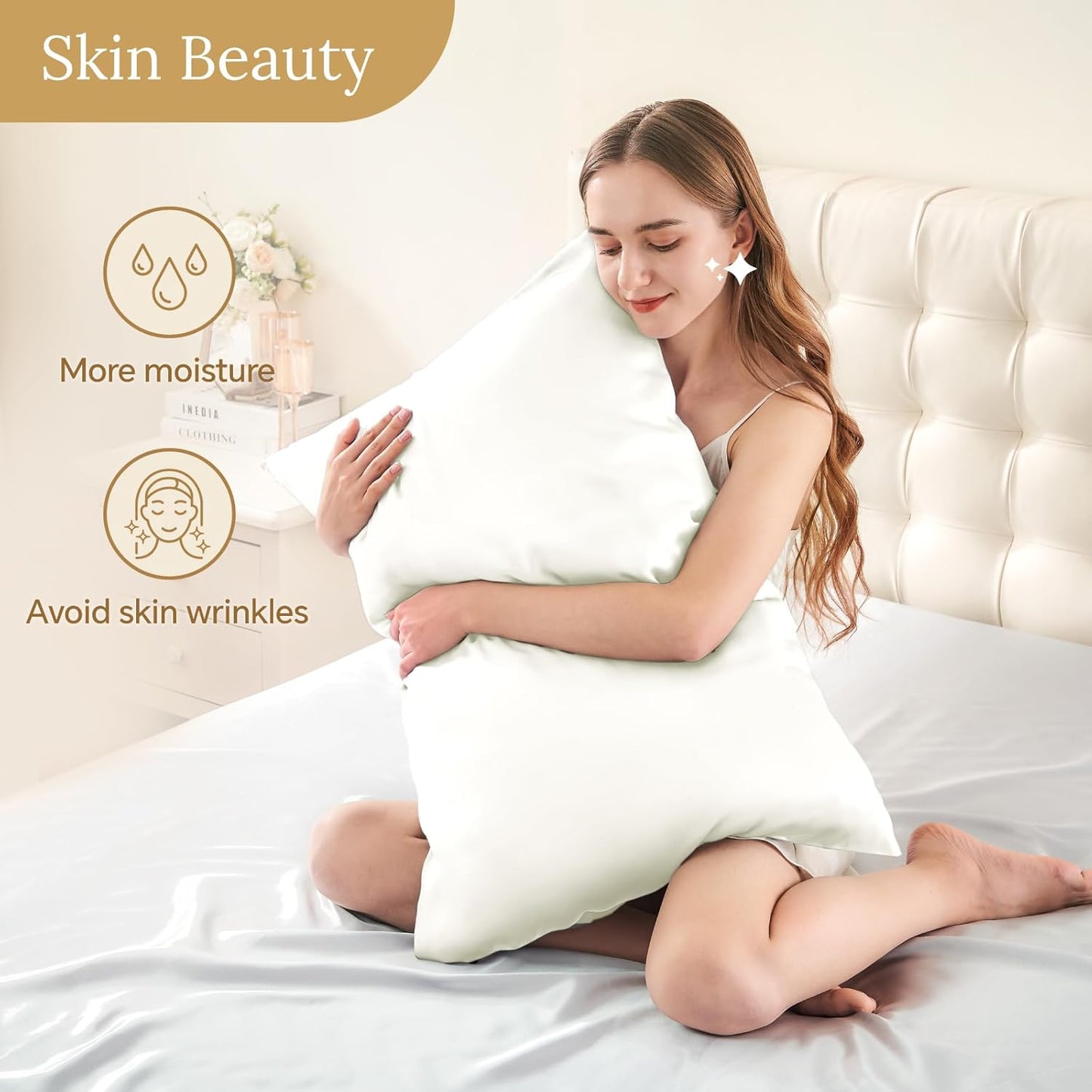 INFIIXSO Mulberry Silk Pillowcase for Hair and Skin, Silk Pillow Cases King Size with Hidden Zipper 20"x40", Extraordinary Smooth and Soft Cooling Pillow Cases for Hot Sleepers(Cream, 1 Pack)