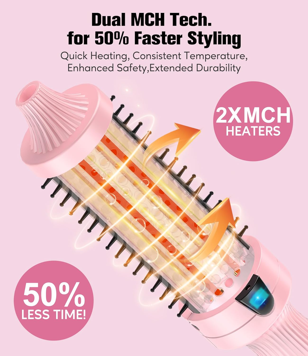 Terviiix 1.5 Inch Ionic Thermal Brush - Dual MCH Tech, Non-Blowing Heated Styler for Voluminous 90's Blowout, 9 Temp Settings, 30s Fast Heat, Ionic Smoothing, Dual Voltage for Travel