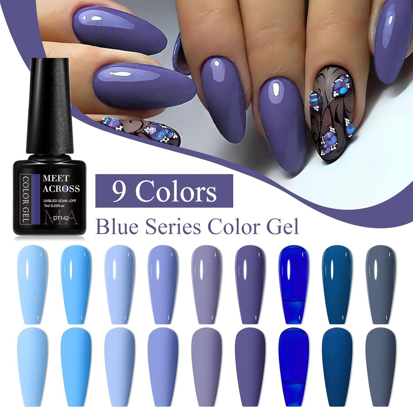 MEET ACROSS 9 Colors Gel Nail Polish + 3PCS Function Gel Nail Polish Kit,Fashion Nail Art Set Design Gifts for Women Manicure Salon (SET4, 12pcs)