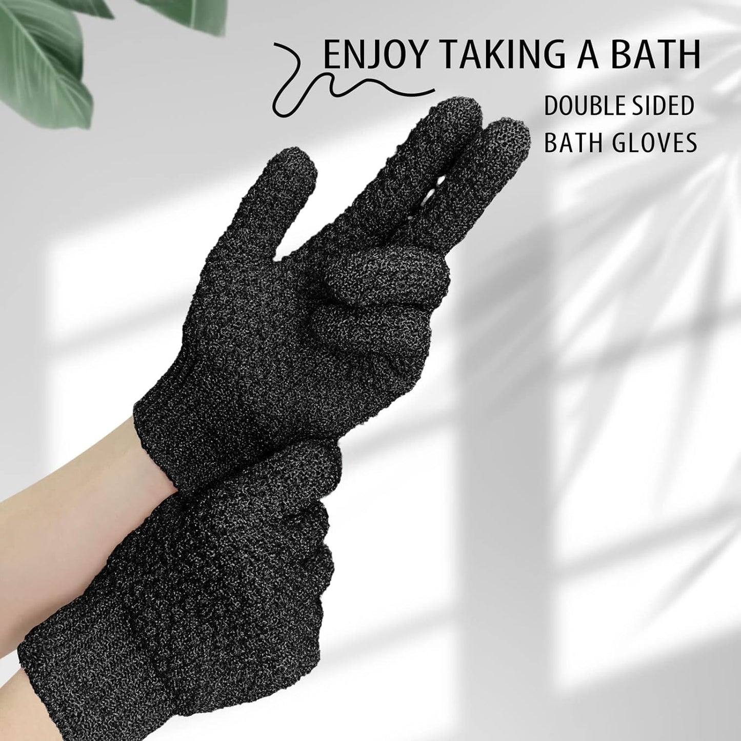Evridwear Exfoliating Dual Texture Bath Gloves for Shower, Spa, Massage and Body Scrubs, Dead Skin Cell Remover, Gloves with Hanging Loop (1 Pair Black Heavy Glove)
