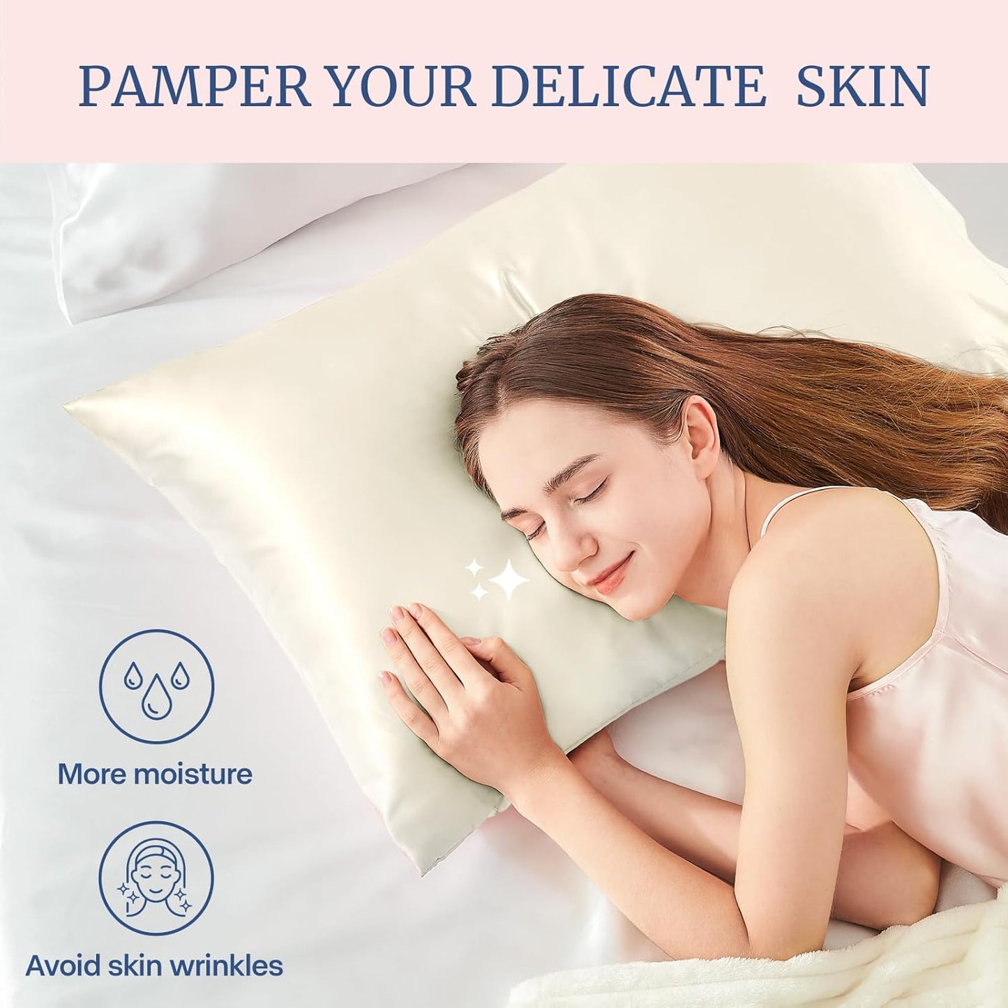 BEDELITE Satin Pillowcase for Hair and Skin, Super Soft and Cooling Similar to Silk Pillow Cases 2 Pack with Envelope Closure, Gift for Women Men(20"x40" King Size, Beige)