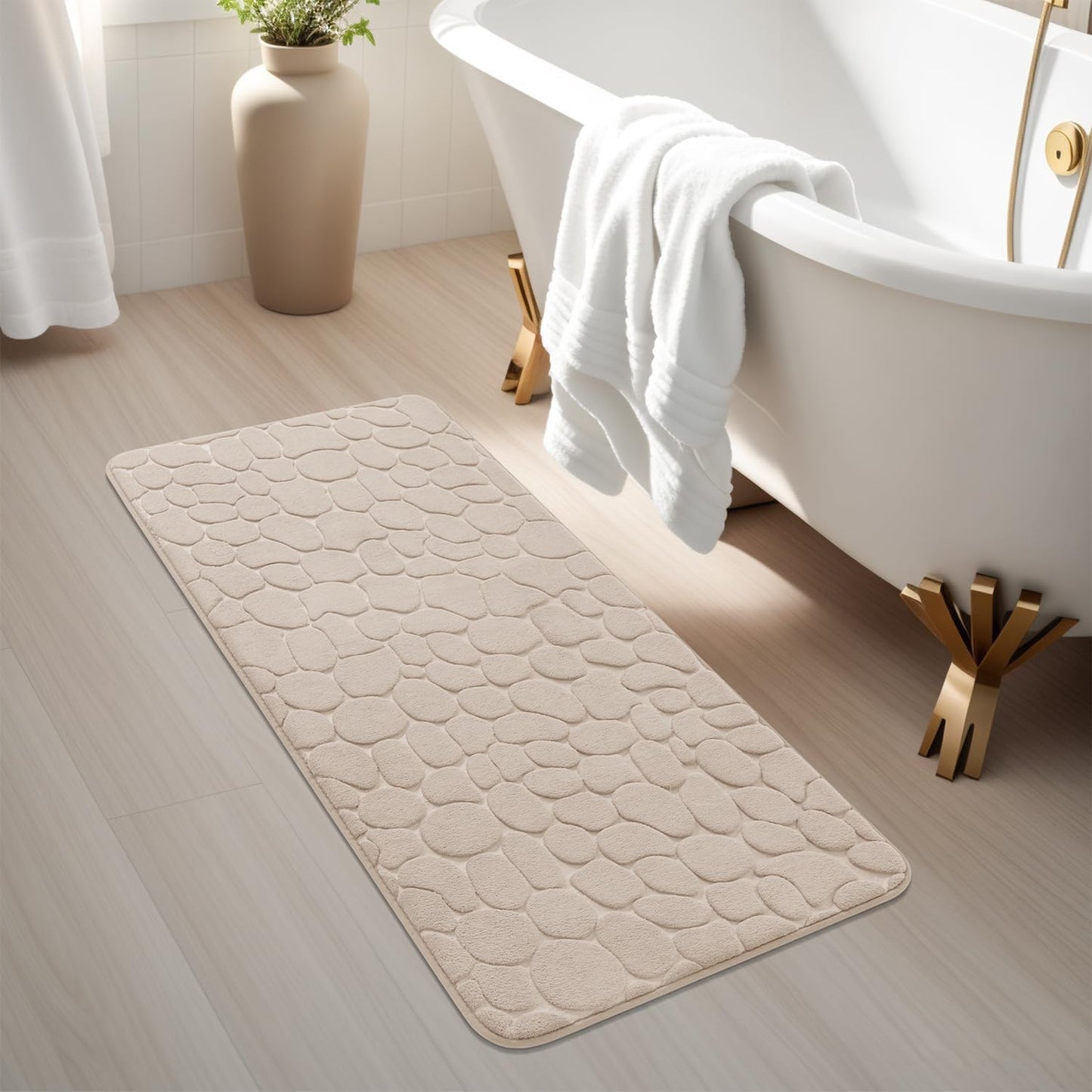 YIHOUSE Memory Foam Runner Rug, Cobblestone Bathroom Runner Rugs Super Water Absorbent Bath Mats for Bathroom Machine Washable Bath Rugs Runner for Hallway Bedroom Laundry Room(20 x 47,Khaki)