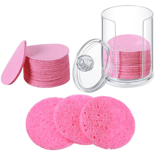 50 Pcs Compressed Facial Sponges Facial Makeup Natural Cosmetic Spa Sponges for Women Cleansing, Exfoliating Mask, Makeup Removal, Dead Skin, and Dirt, Travel Essentials(Pink)