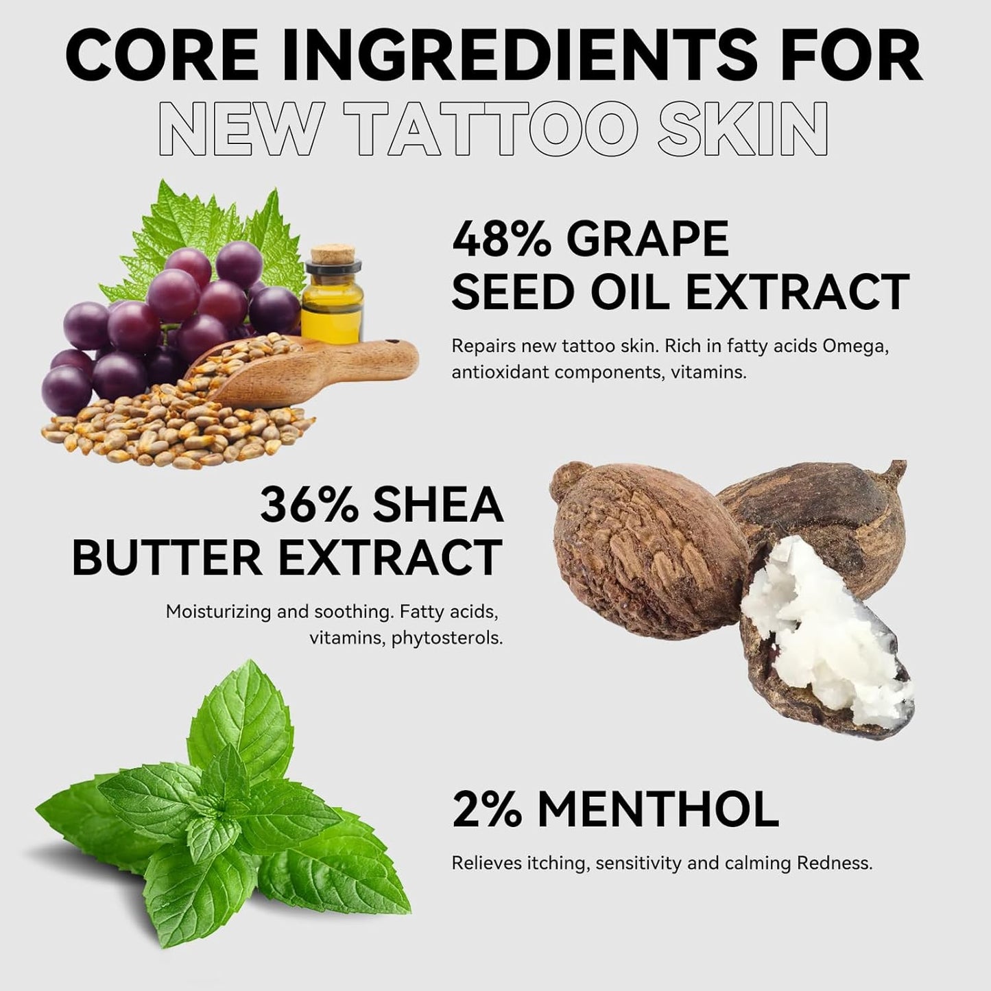 Tattoo Aftercare Serum & Moisturizer For Fresh Tattoo Care, New Tattoo Skin Repair & Anti-Itch, 48% Grape Seed Oil, Tattoo Supplies with Naturally Derived Ingredients, Petroleum Free -1 Fl oz