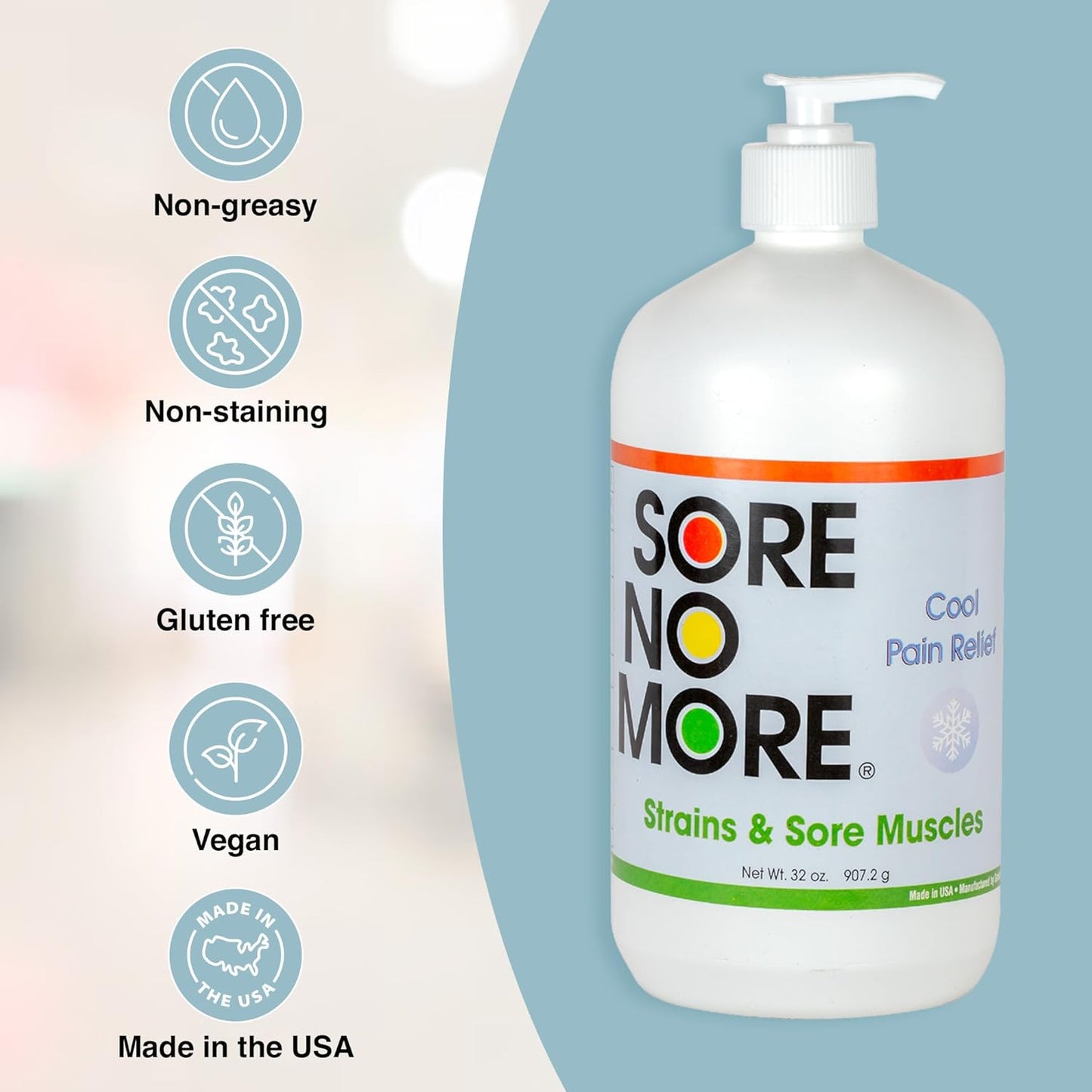 Sore No More Cool Relieving Gel for Aches & Pains in Muscles & Joints associated with Strains, Bruises & Sprains | Absorbs Quickly with a Refreshing Lemon Aroma | 32 oz Bottle with Pump
