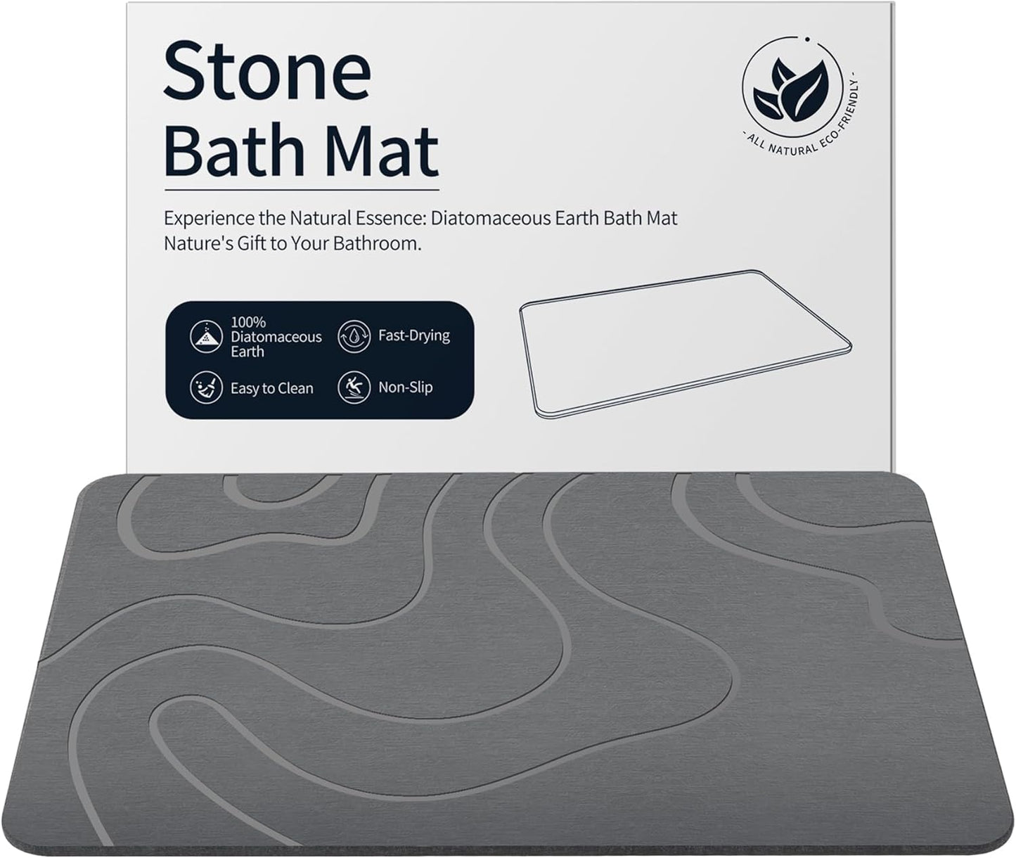 Stone Bath Mat Diatomaceous Earth Shower Mat Non-Slip Super Absorbent Diatomite Stone Mats for Bathroom Floor Quick-Drying Easy to Clean (24''*16'' Grey)