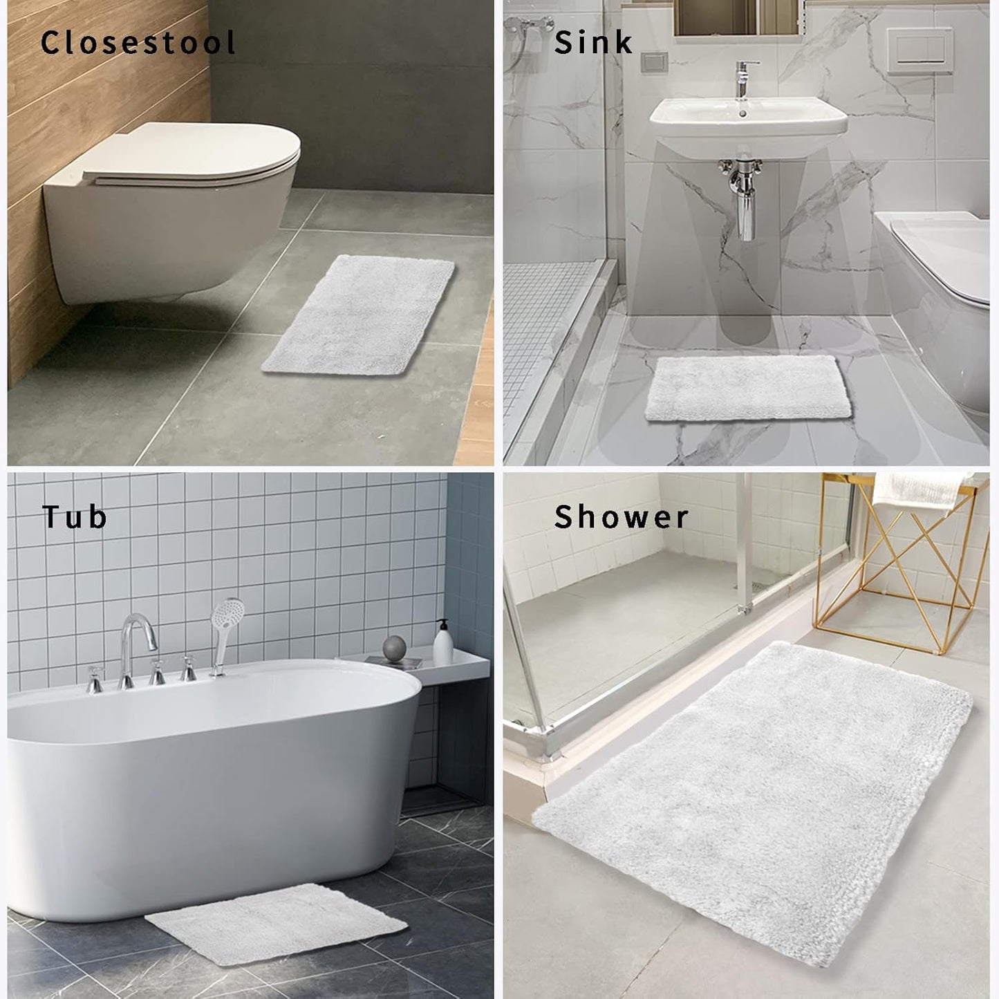 FIFU Bathroom Rugs 20" W x 32" L, Bath Mat for Bathroom, Bedroom, Laundry Room & Kitchen, Non-Slip Rubber Latex Backing, Extra Soft and Absorbent Microfiber Carpet, Machine Washable Rug, White