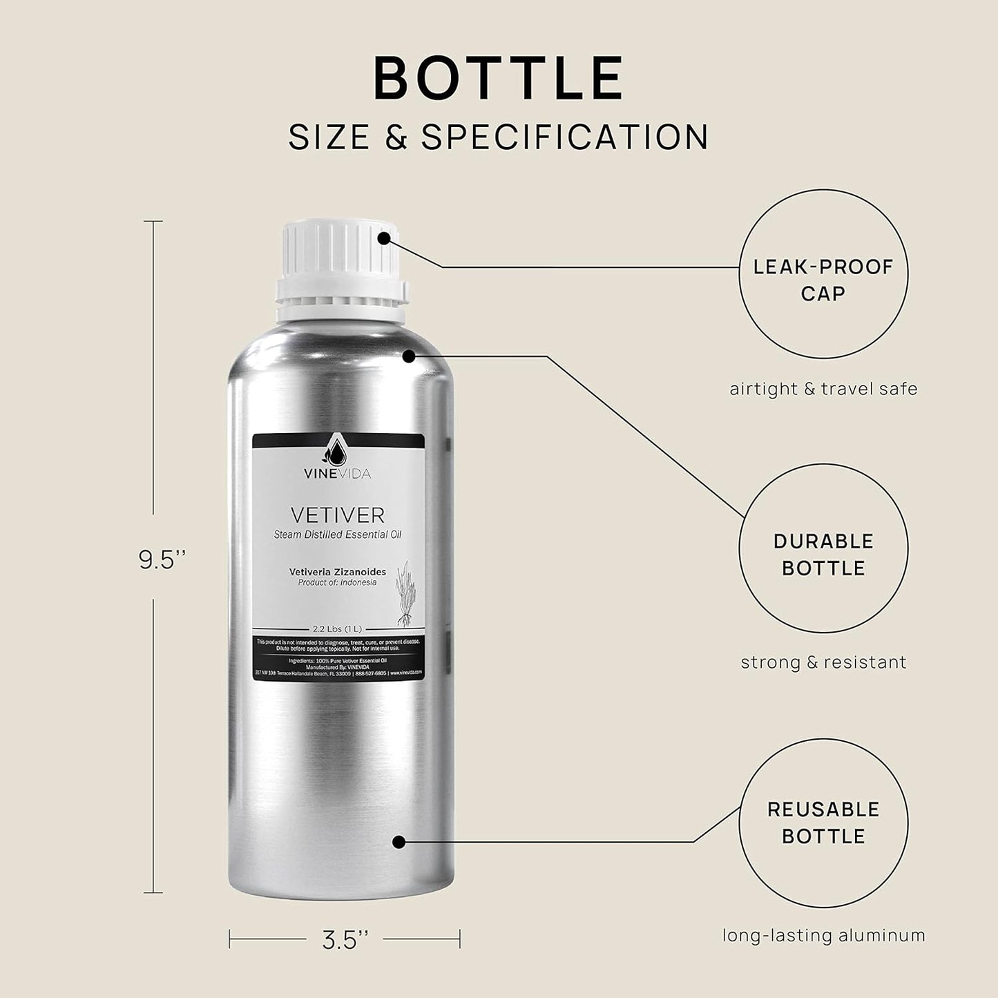 VINEVIDA Vetiver Essential Oil 32 oz - Undiluted Vetiver Oil 32 oz - Vetiver Candle Oil Scent - DIY Candle Scents for Candlemaking - Bulk Essential Oil for Soap Making Safe for Skin 946.36 ml