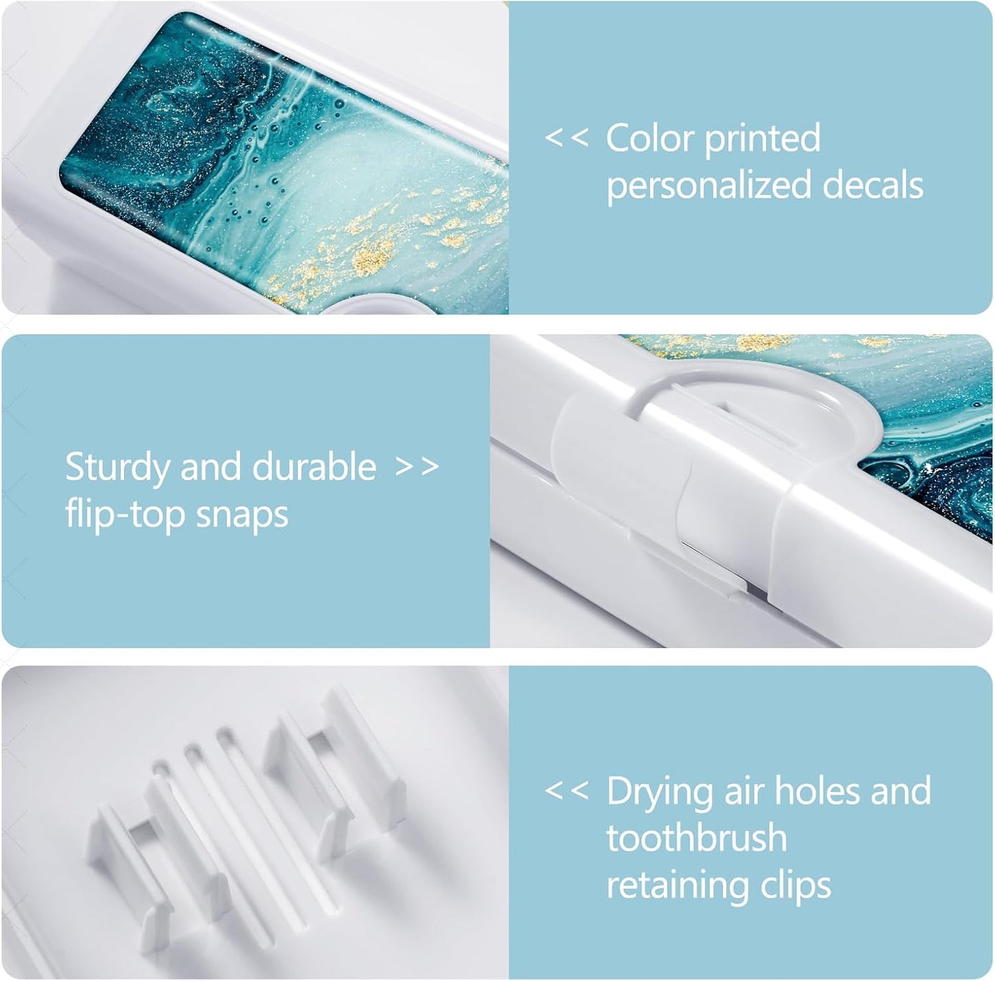 Toothbrush Travel Case - Colorful Pattern, Holder and Covers for Toothbrushes, Includes Tongue Scraper Case