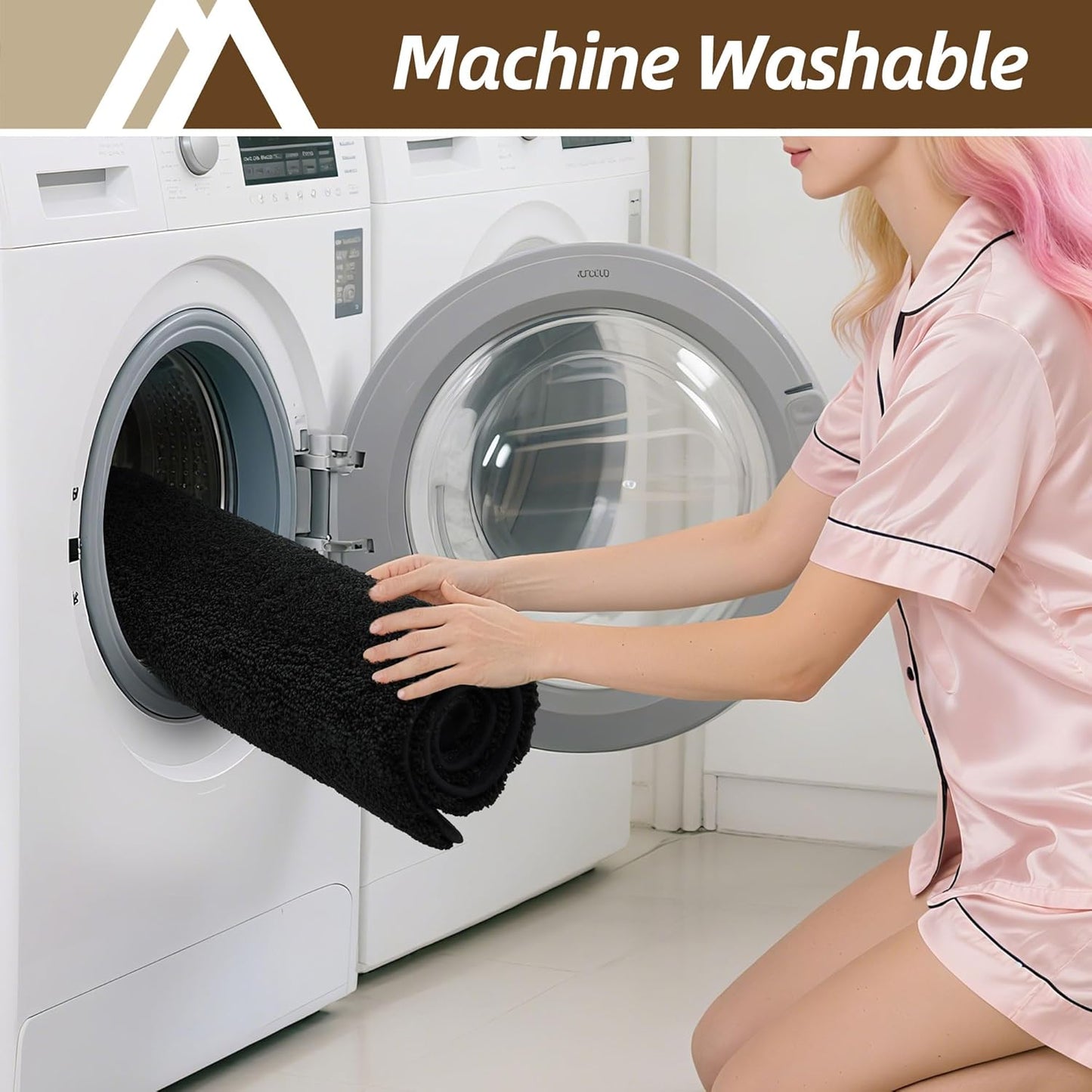 COSY HOMEER Bathroom Rugs Mat 16”x24” Absorbent Non-Slip Bath Mat Plush Shaggy Machine Washable Bath Rugs Soft Polyester Bath Mats for Bathroom Floor,Tub and Shower,Black