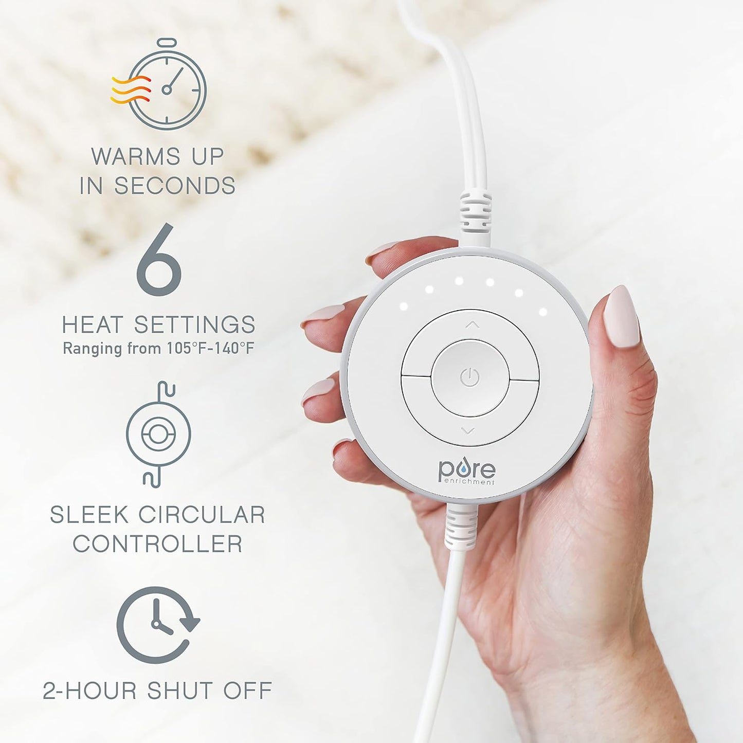 Pure Enrichment PureRadiance Luxury Heating Pad for Cramps, Back, Neck, & Shoulder Pain Relief, Patented Design, Soft Faux Fur & Micromink, 6 Heat Settings, Machine Washable, 12”x24”(Cloud)