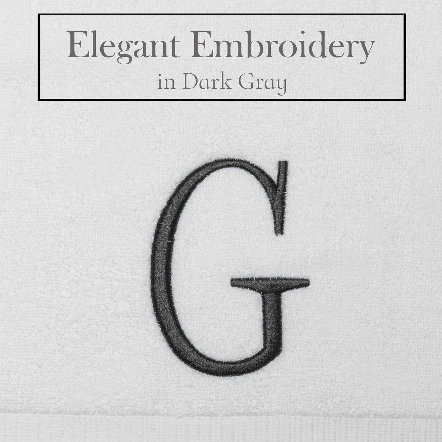 Dark Gray Powder Room Hand Towel - Monogram Initial Hotel Quality Decorative Embroidered Luxury Towel for Spa - GOTS Organic Certified - Set of 2 Letter G