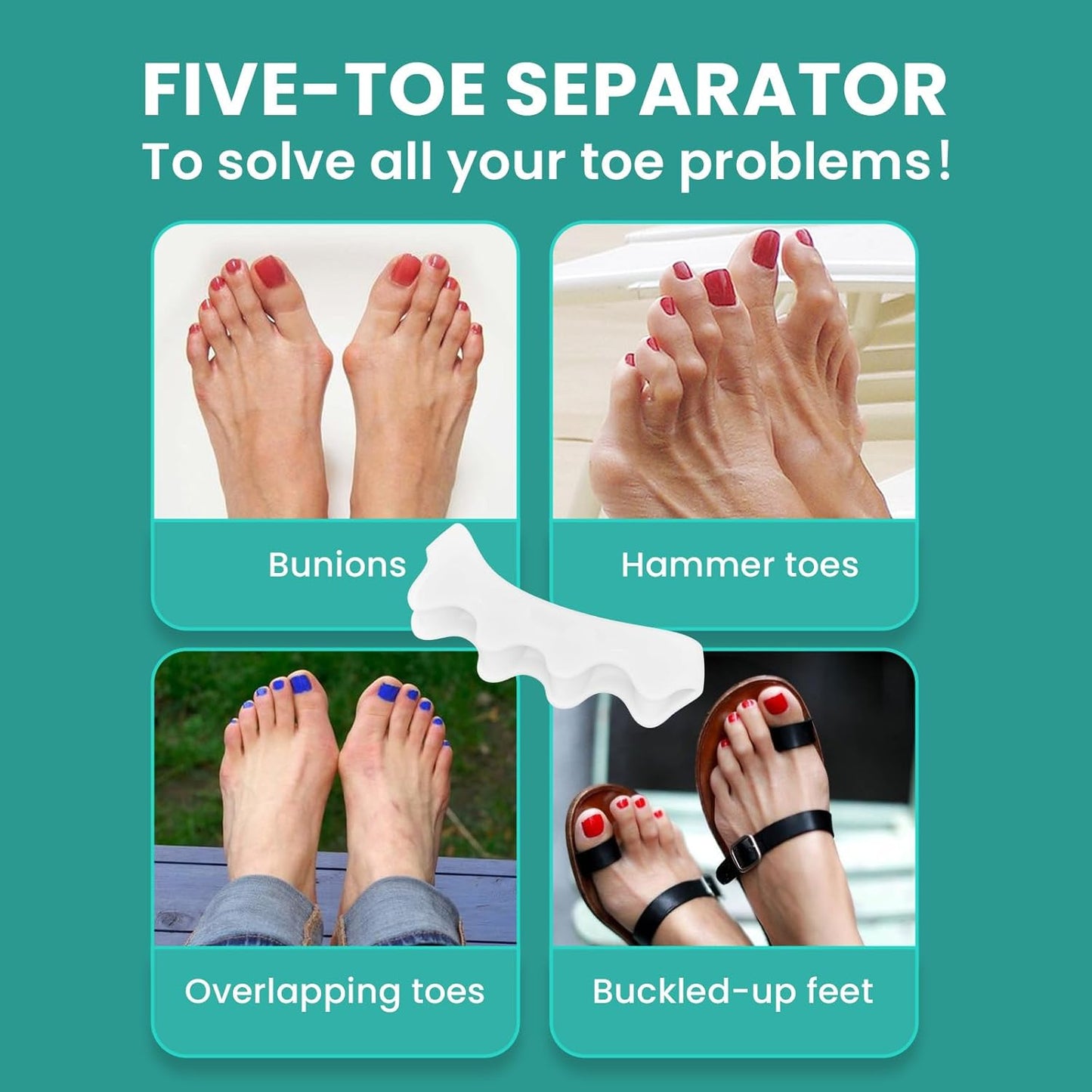 Welnove Toe Separators Spacers for Women - 4 Pack Gel Toe Straightener to Correct Bunions and Relieve Foot Pain - Silicone Toe Spacers for Toe Overlapping Yoga Practice, Pure White