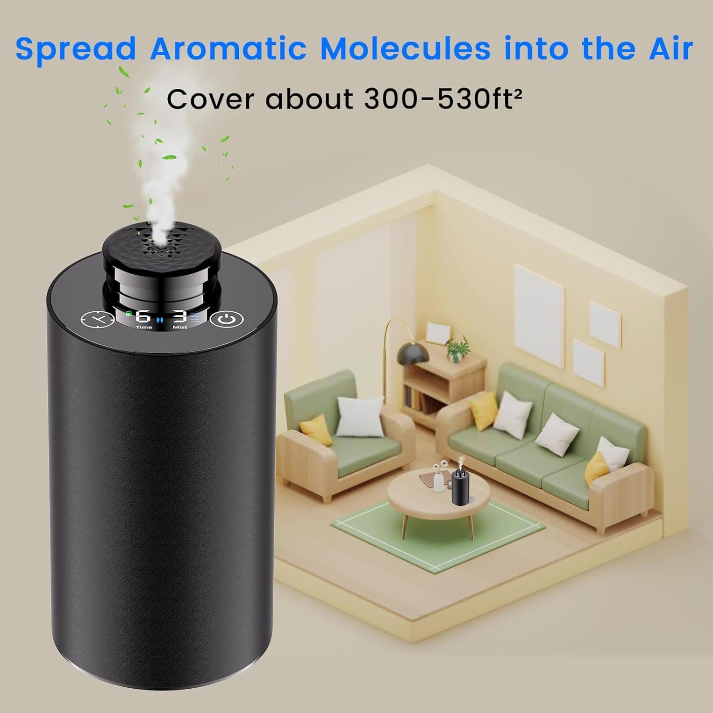 Diffuserlove Waterless Diffuser Essential Oil Diffusers Portable Car Aromatherapy Diffuser Travel Cordless Air Diffuser for Home Rechargeable Scent Machine Blue