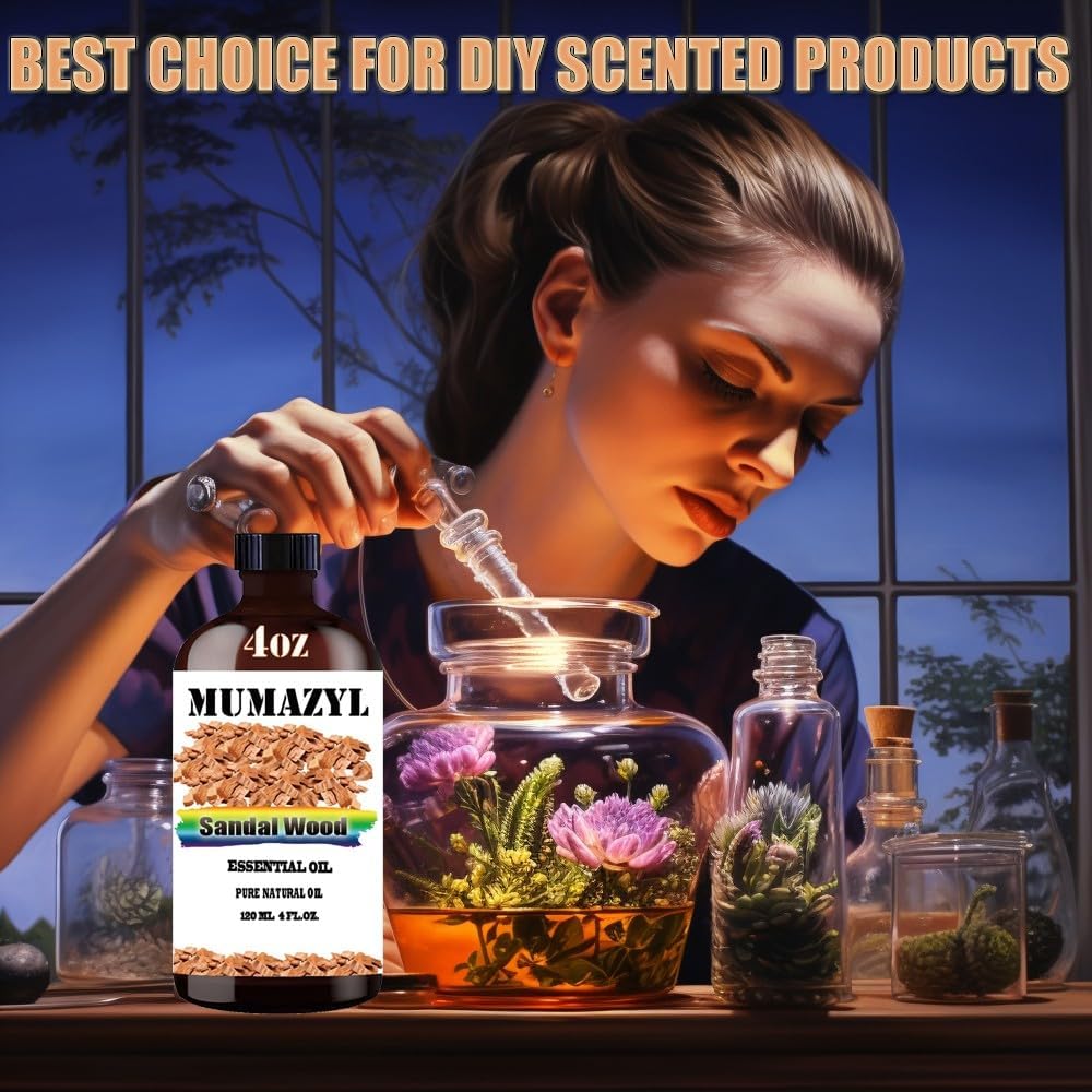 Sandalwood Essential Oil, Sandalwood Oil 4 Fl Oz 120ML for Diffuser Humidifier Yoga Cleaning DIY Candle Soap Making Essential Oils