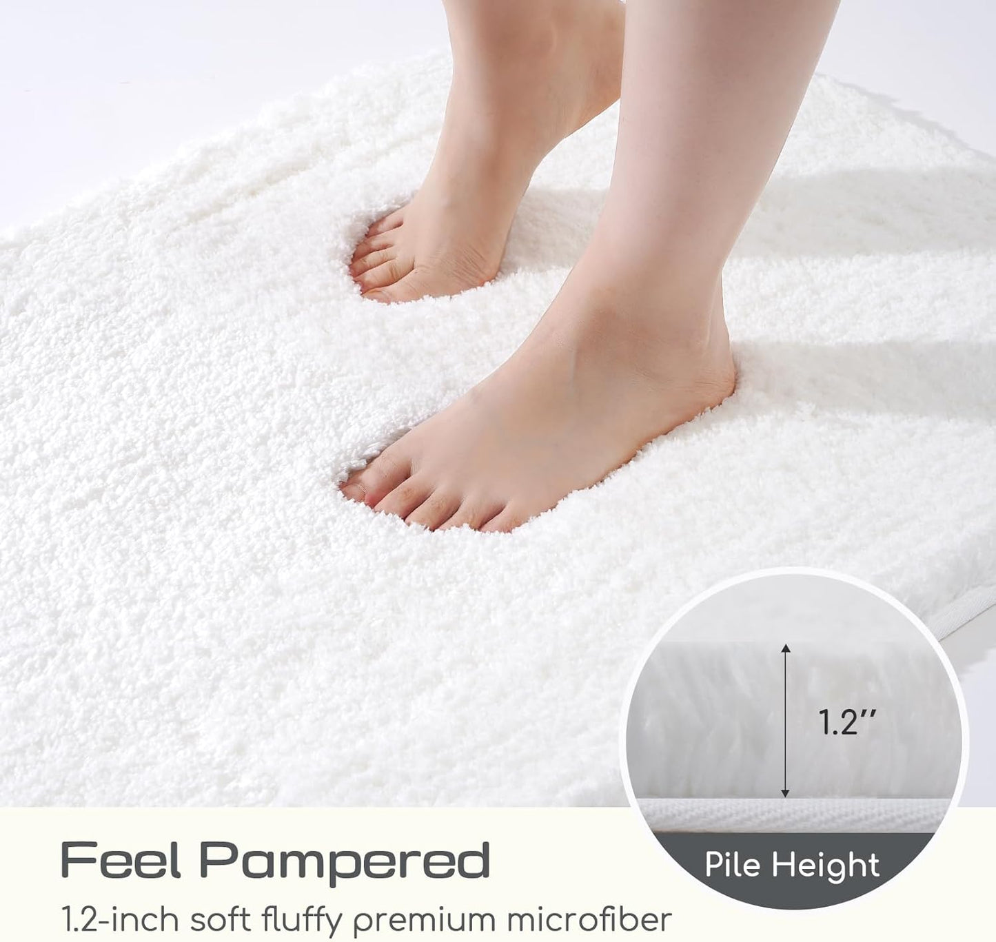 ROSMARUS Shaggy Bath Rugs for Bathroom Non Slip 20" X 32", Water Absorbent Bath Mat, Soft Shower Mat for Floor & Tub, Fluffy Plush Rug Machine Washable, White