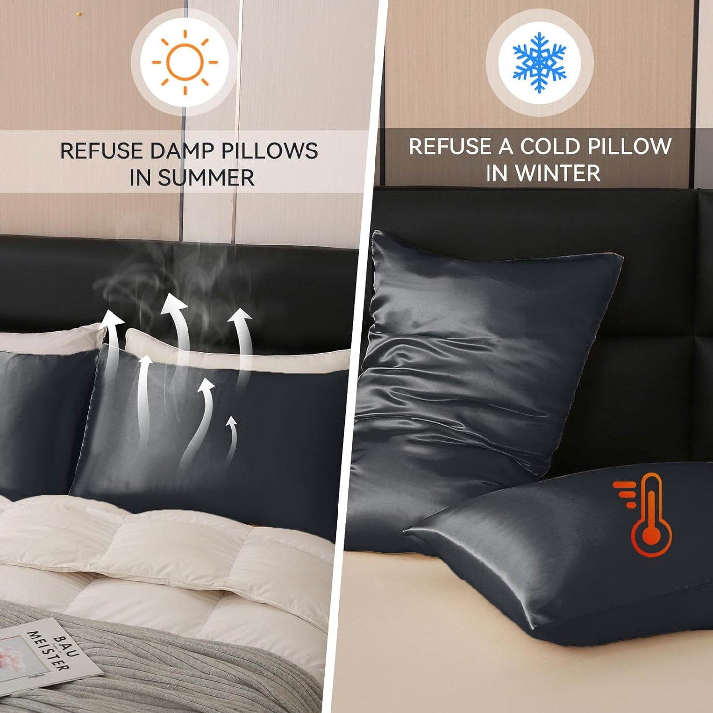 Tyfitb Satin Pillowcase Set for Hair & Skin Care – Cooling, Hypoallergenic, Anti-Frizz, Wrinkle-Free – Soft, Luxurious Pillowcases with Envelope Closure – 2-Pack, Standard Size 20x26, Gift-Ready