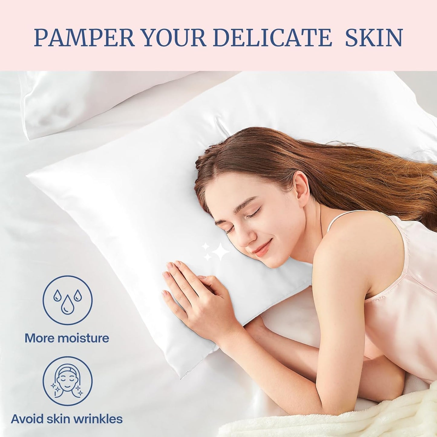 BEDELITE Satin Pillowcase for Hair and Skin, Super Soft and Cooling Similar to Silk Pillow Cases 2 Pack with Envelope Closure, Gift for Women Men(20"x30" Queen Size, White)