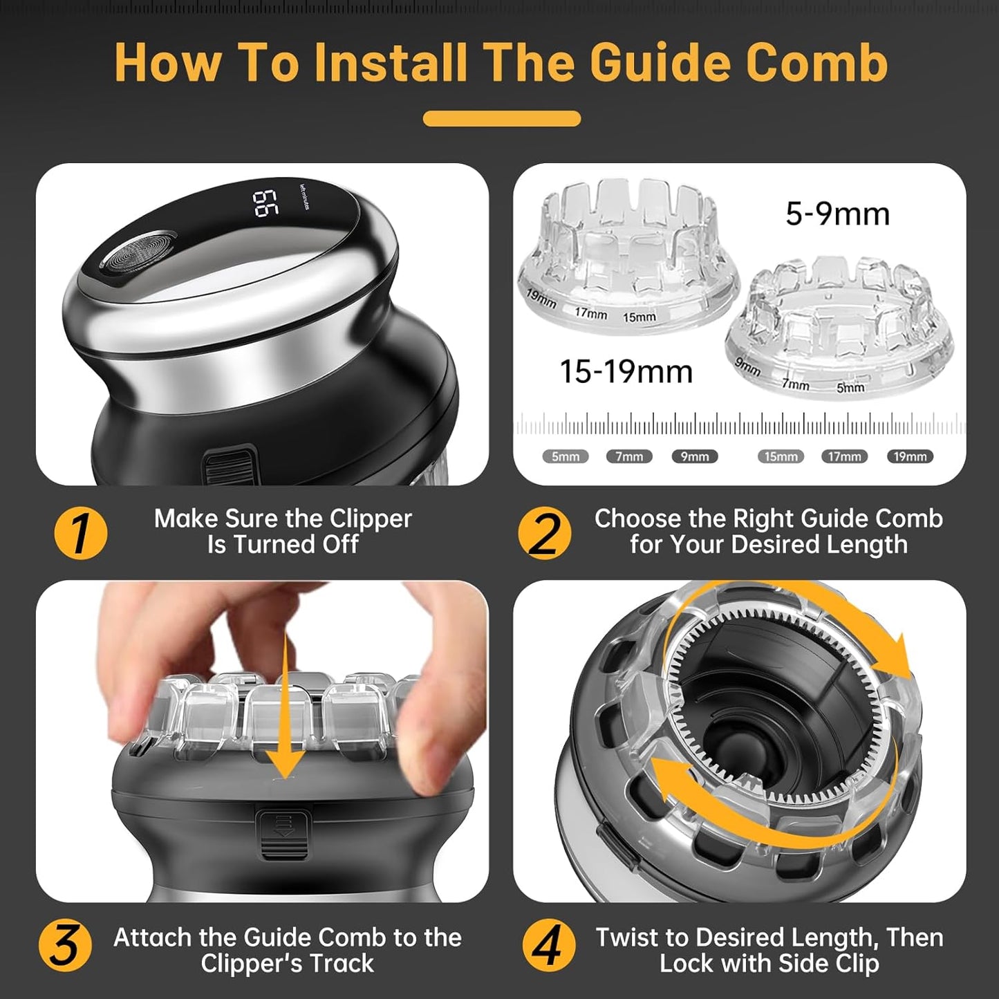 Self Haircut Kit for Men – DIY Hair Cutting Tool with Self Cut System and Adjustable Guide Combs, Easy to Cut Your Own Hair at Home (Black)