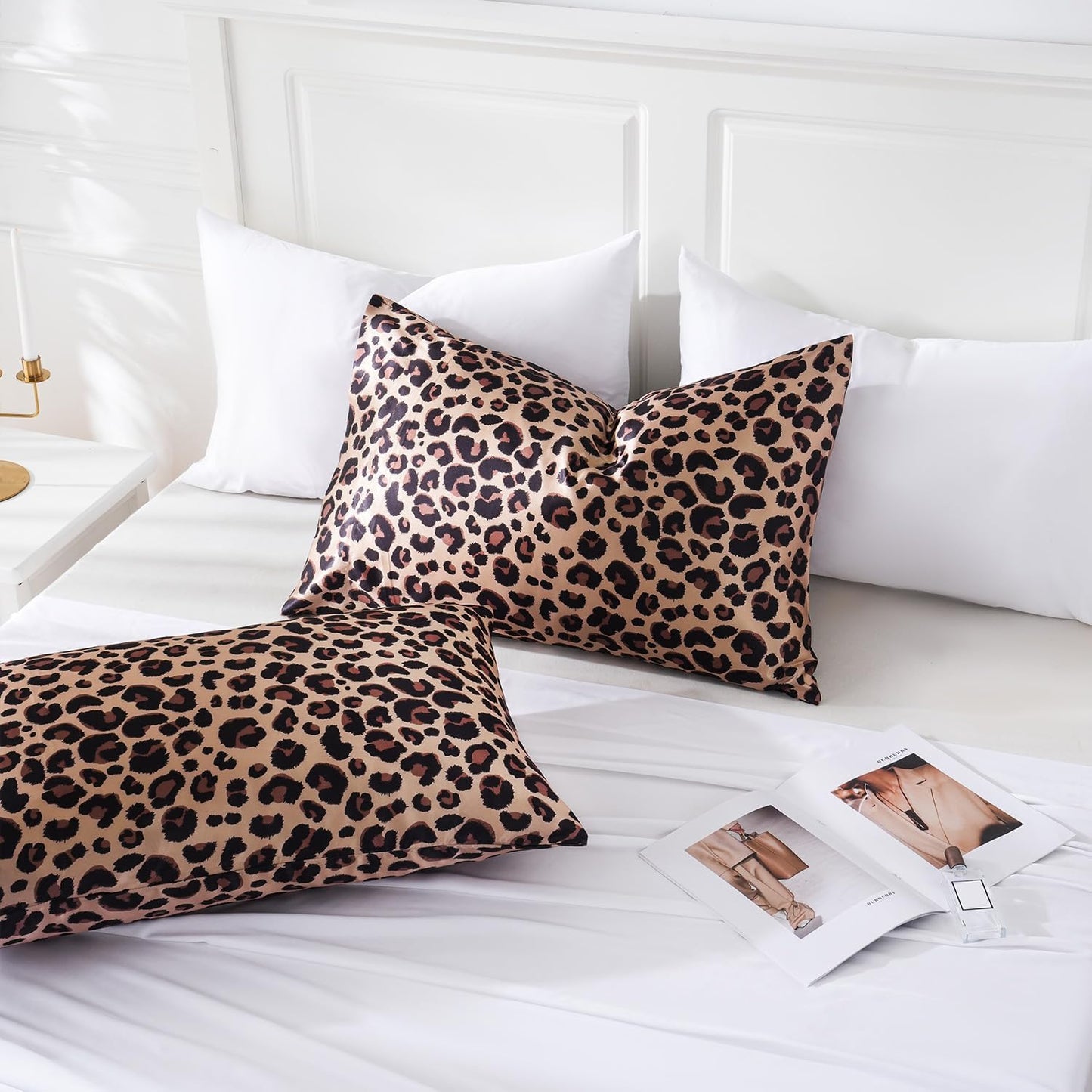 MR&HM Satin Pillowcase for Hair and Skin, Silk Satin Pillowcase 2 Pack, Standard Size Pillow Cases Set of 2, Silky Pillow Cover with Envelope Closure (20x26, Brown Leopard)