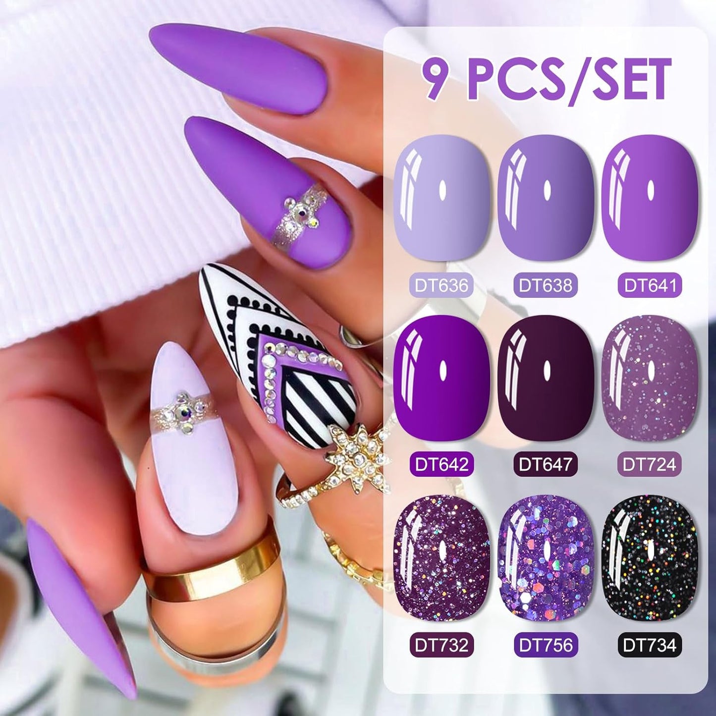MEET ACROSS 9 Colors Gel Nail Polish + 3PCS Function Gel Nail Polish Kit,Fashion Nail Art Set Design Gifts for Women Manicure Salon (SET21, 12pcs)