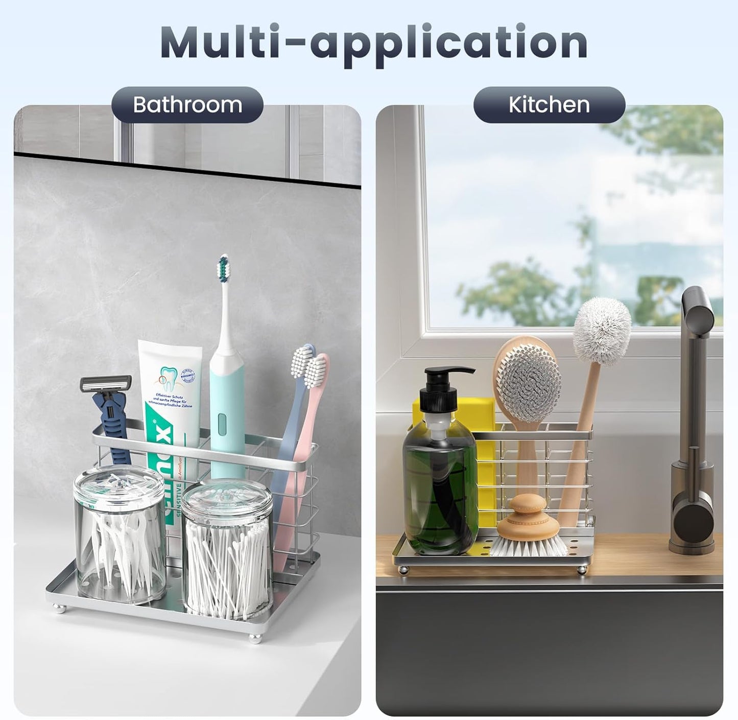 Luxspire Toothbrush Holders for Bathroom, Toothbrush Holder with Tray, Stainless Steel Holder for Toothbrush Toothpaste, Tooth Brushing Holder for Bathroom Countertop, 3-Slot, Silver