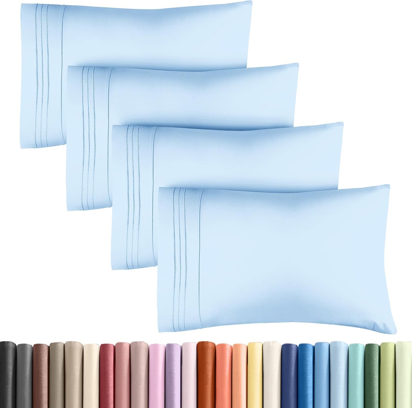King Pillow Cases Set of 4 - Ultra Soft Hotel Quality Pillowcase Covers - Comfy, Cozy & Wrinkle Free - Shrinkage, Stain & Fade Resistant - Machine Washable Pillow Protectors - 4 Piece Set - Light Blue