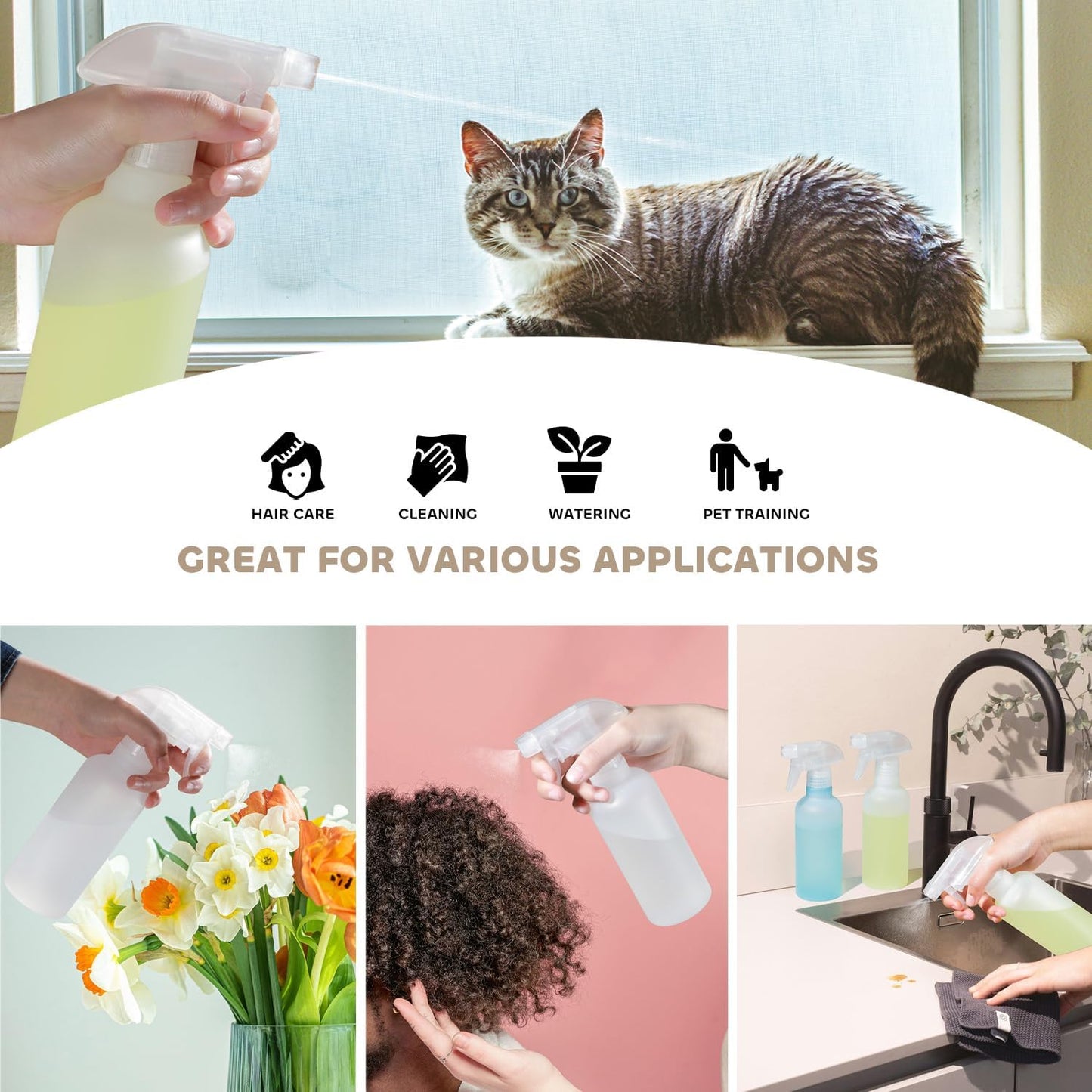 Spray Bottles, Small Spray Bottle for Hair Cleaning Plants Pet, Mist/Stream Adjustable, BPA-free Plastic Water Squirt Bottle 10 oz (300ml), 2 Pack