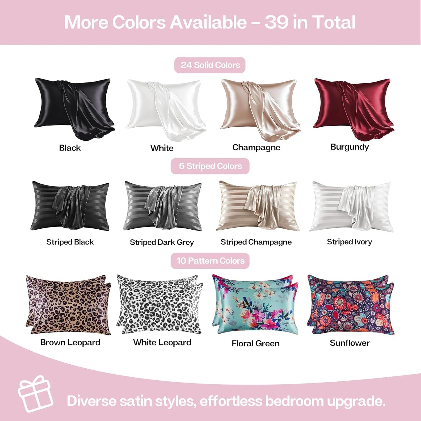 MR&HM Satin Pillowcase for Hair and Skin, Silk Satin Pillowcase 2 Pack, King Size Pillow Cases Set of 2, Silky Pillow Cover with Envelope Closure (20x40, Pink)