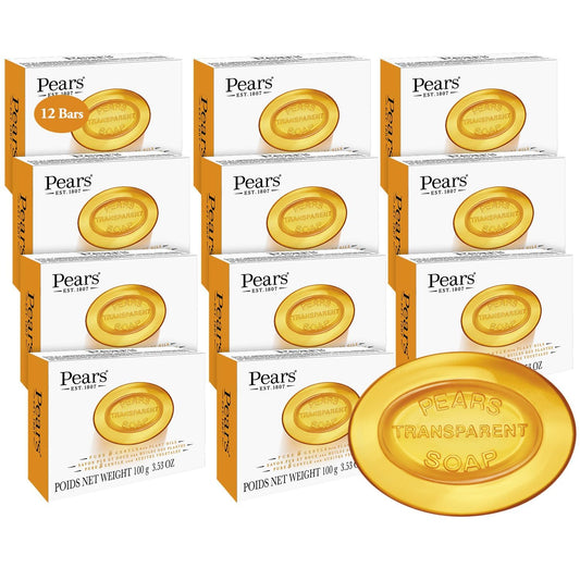 Pears Soap, Pure & Gentle with Natural Oils, 12-Pack – Transparent Amber Glycerin Soap for Pampered, Glowing Skin, 3.53 Oz Ea