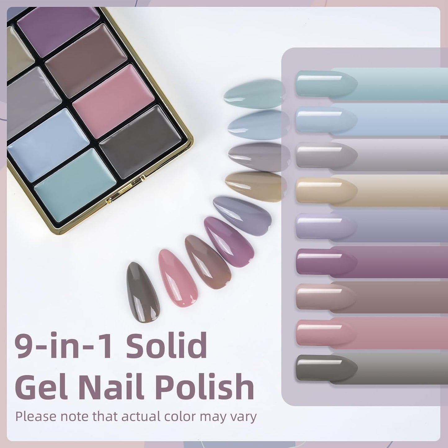Solid Gel Nail Polish Set, 9 Colors Dark Purple Solid Cream Gel Polish Palette with Brush, Solid Ombre Nail Polish for Women DIY Manicure Art