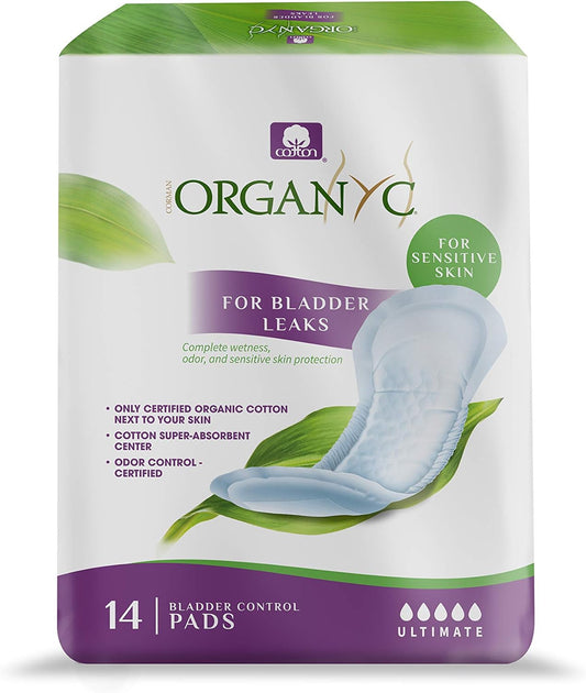 Organyc Certified Organic Cotton Pads for Incontinence, Certified Odor Control, Free from Perfumes, Dyes, Plastics, and Chemicals, FSA/HSA Eligible, Ultimate Flow, 14 Count(Pack of 4)