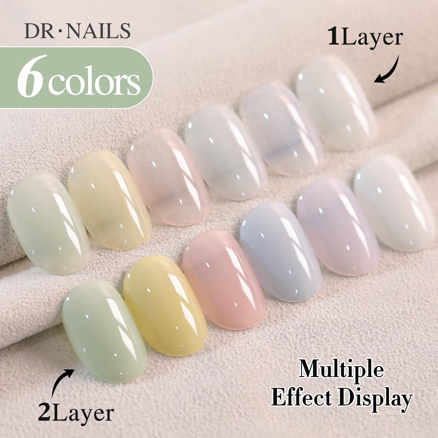 Double Rhythm Gel Nail Polish Set of 6 Colors Baby Light Pastel Milky Nail Polish Starter Kit Art DIY Salon Home (Jelly Sheer White Lilac Blue Pink Yellow Green,Kit 1)