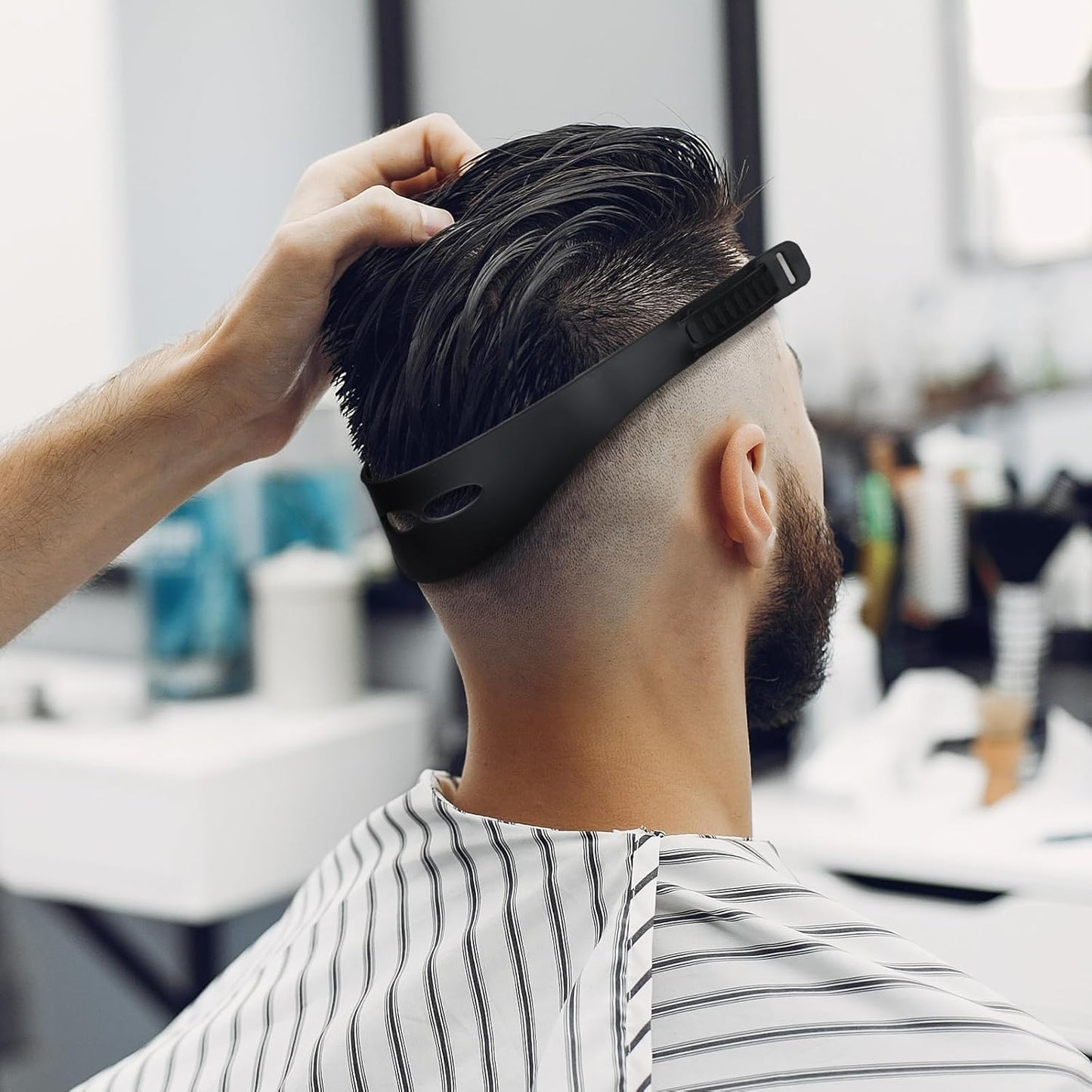 Neckline Shaving Template Soft Adjustable Hair Trimming Guide Band Black Silicone Hair Cutting Guide Tool Easy Use DIY Self-Haircutting System for Home Hair Clipper Cuts Accessories Men