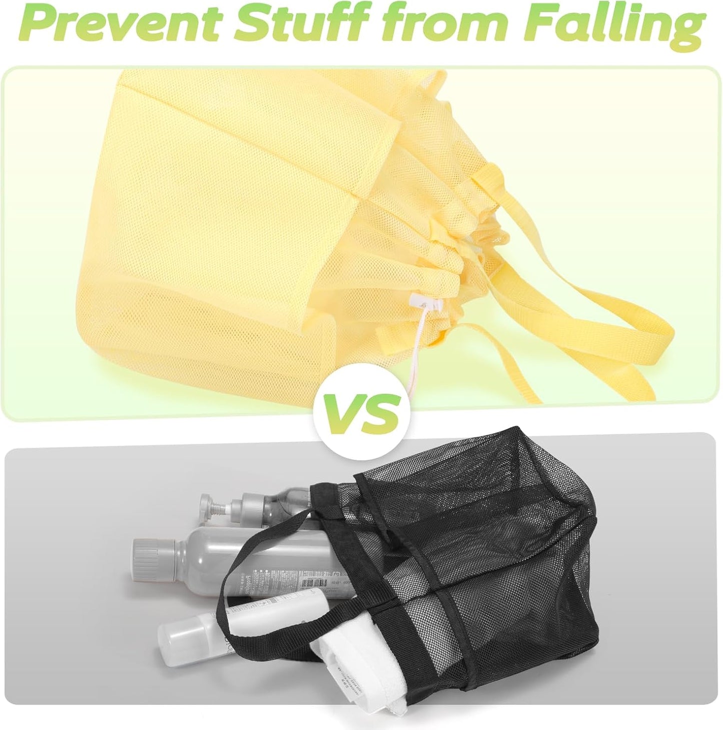 Mesh Shower Caddy Portable with Drawstring, Dorm Room Essentials for College Students Girls & Boys, Large Shower Bag for Camping,Swimming,Gym,Travel,Bathroom - Yellow