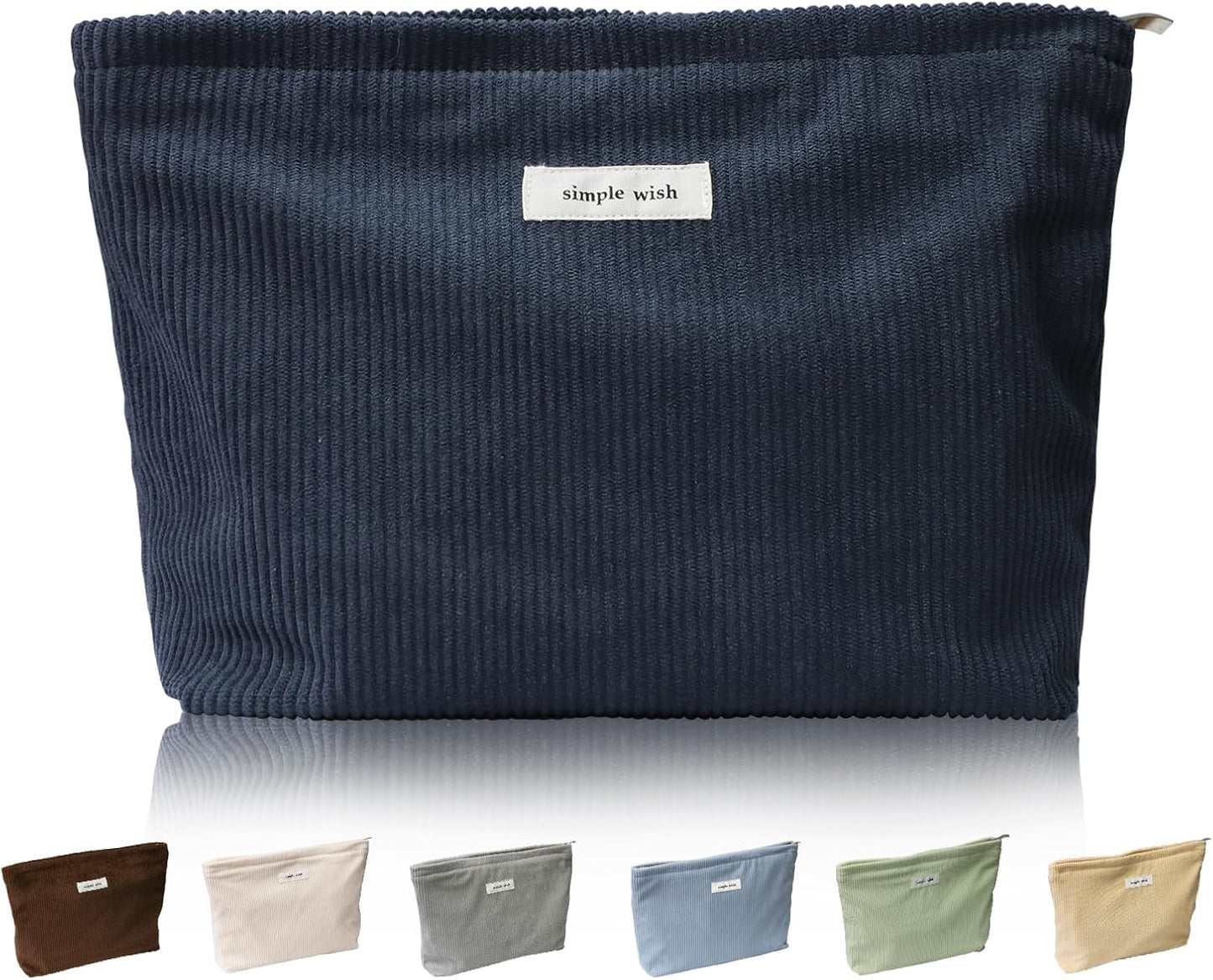 Wudygirl Cosmetic Bags for Women Travel Makeup Bag Aesthetic Women Handbags Purses Large Capacity Corduroy Toiletry Bag Zipper Pouch(Navy Blue)