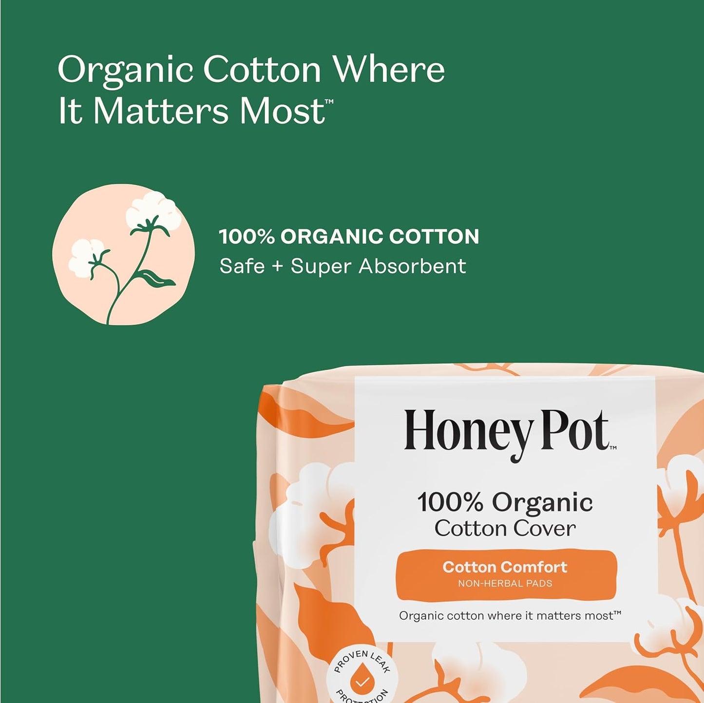 The Honey Pot Company - Sanitary Pads for Women - Non-Herbal Super w/Wings - Organic - Cotton Cover & Ultra-Absorbent Pulp Core - Feminine Care - 16 ct