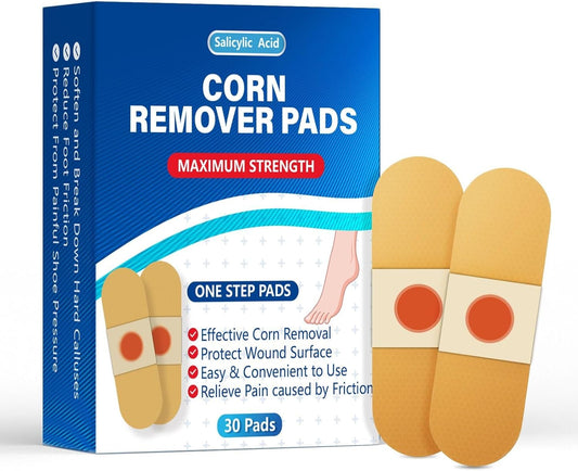 QIYANA Corn Remover Pads for Feet and Toes, 30 Pack Extra Strength 40% Salicylic Acid Medicated Patches, Effective Treatment for Small Callus and Dead Skin