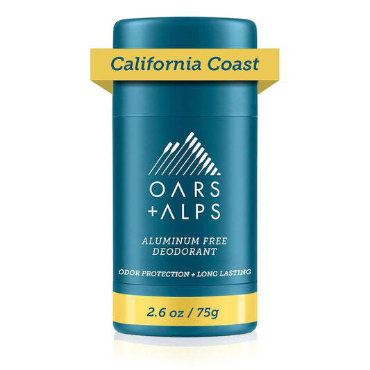 Oars + Alps Deodorant for Men & Women, Aluminum Free Deodorant for Men, Dermatologist Tested, Clean Ingredients, Non Toxic, Vegan, Long Lasting, Odor Protection, California Coast, 1pk, 2.6oz